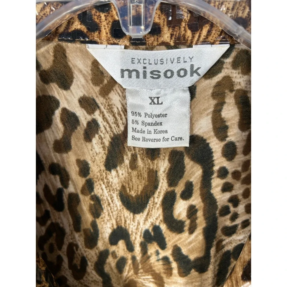Exclusively Misook Leopard Print Jacket Women XL Shimmer Sequin Full Zip Stretch - Picture 3 of 7